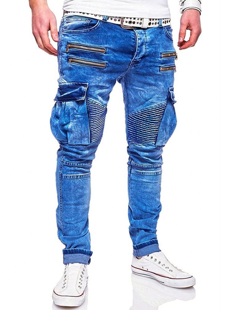 Pantalon Crayon À Fermeture Éclair Unie Pour Hommes Jeans Décontractés À Fermeture Éclair