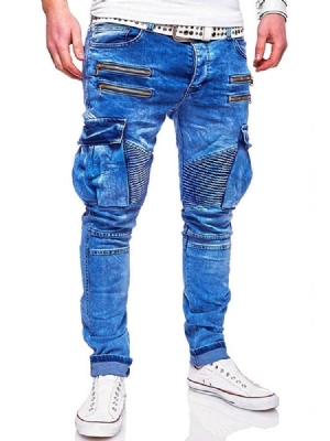 Pantalon Crayon À Fermeture Éclair Unie Pour Hommes Jeans Décontractés À Fermeture Éclair