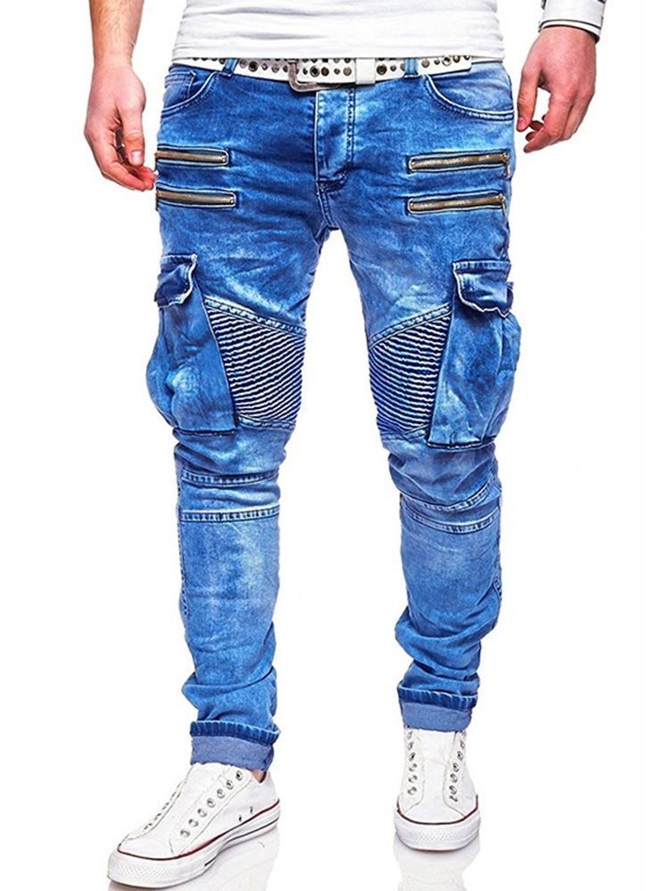 Pantalon Crayon À Fermeture Éclair Unie Pour Hommes Jeans Décontractés À Fermeture Éclair