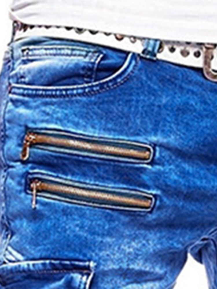 Pantalon Crayon À Fermeture Éclair Unie Pour Hommes Jeans Décontractés À Fermeture Éclair