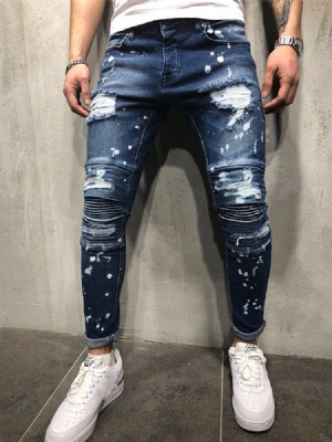 Pantalon Crayon À Glands Jeans Pour Hommes À Fermeture Éclair À Taille Moyenne