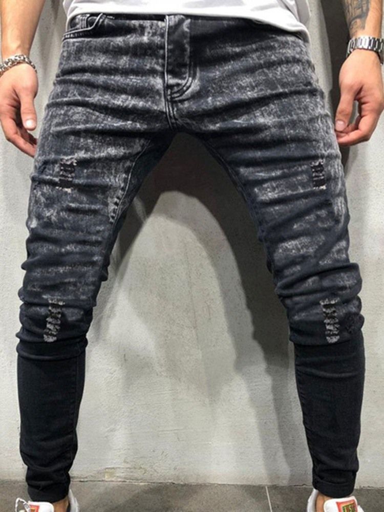 Pantalon Crayon À Glissière Jeans Décontractés Pour Hommes