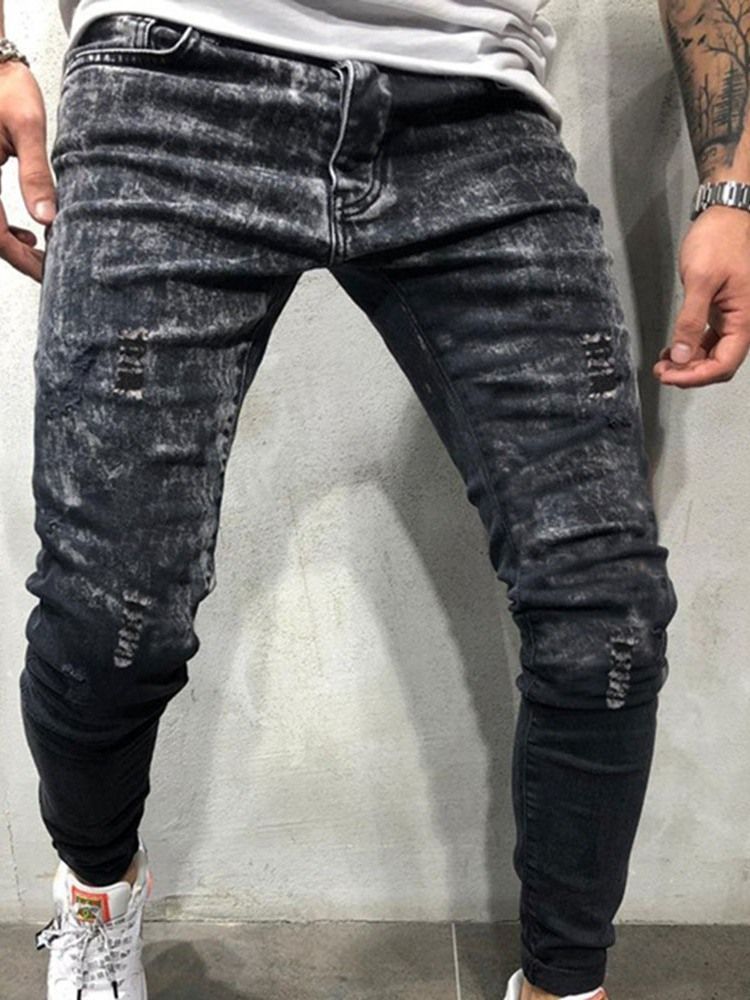 Pantalon Crayon À Glissière Jeans Décontractés Pour Hommes