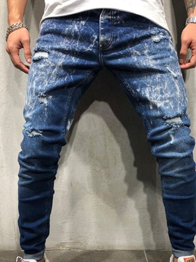 Pantalon Crayon À Glissière Jeans Décontractés Pour Hommes