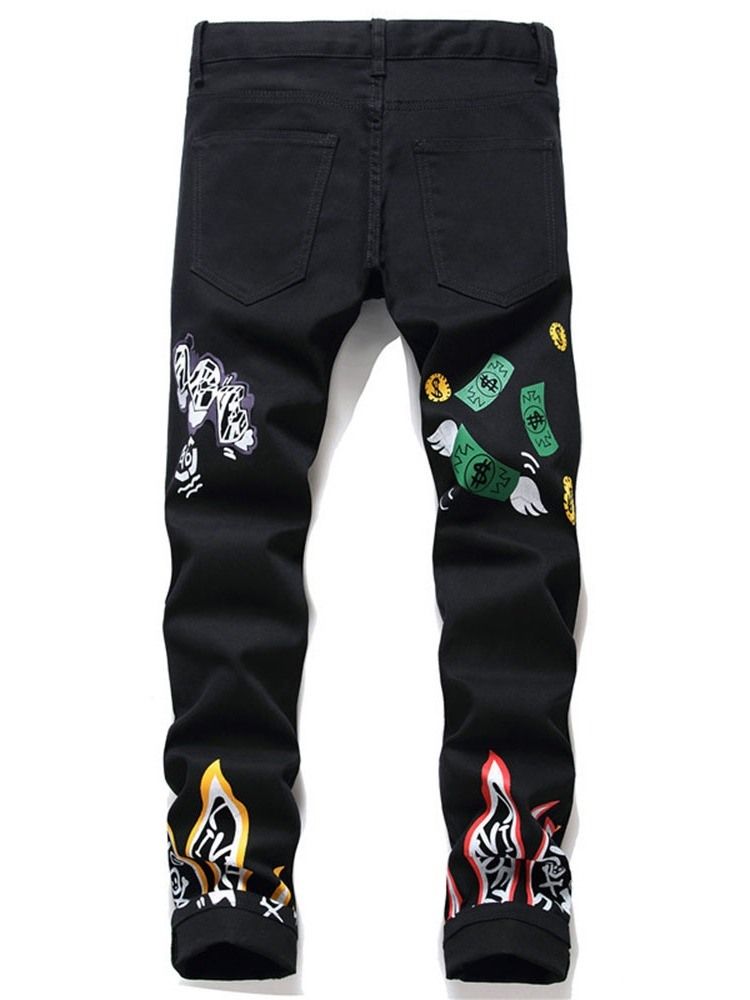 Pantalon Crayon Pour Hommes Imprimé Dessin Animé Taille Moyenne Jean Zippé