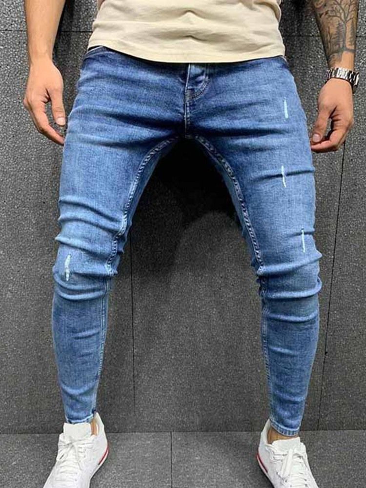 Pantalon Crayon Pour Hommes Porté Un Jean À Fermeture Éclair À Taille Moyenne