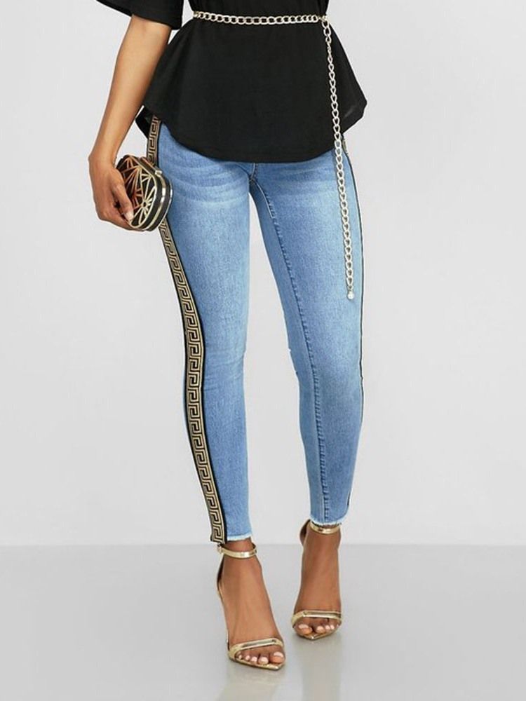 Pantalon Crayon Imprimé Géométrique Skinny Jeans Taille Haute Pour Femmes