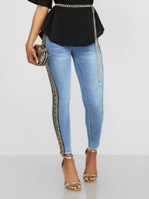 Pantalon Crayon Imprimé Géométrique Skinny Jeans Taille Haute Pour Femmes