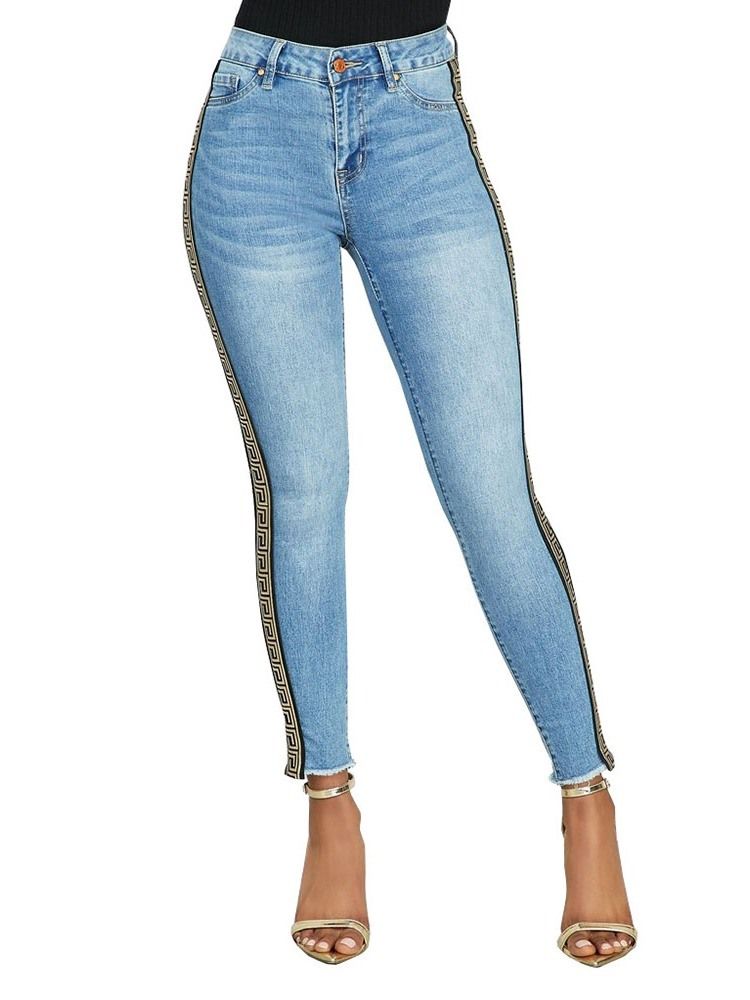 Pantalon Crayon Imprimé Géométrique Skinny Jeans Taille Haute Pour Femmes