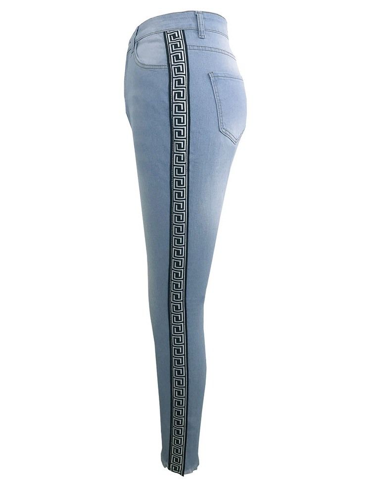 Pantalon Crayon Imprimé Géométrique Skinny Jeans Taille Haute Pour Femmes