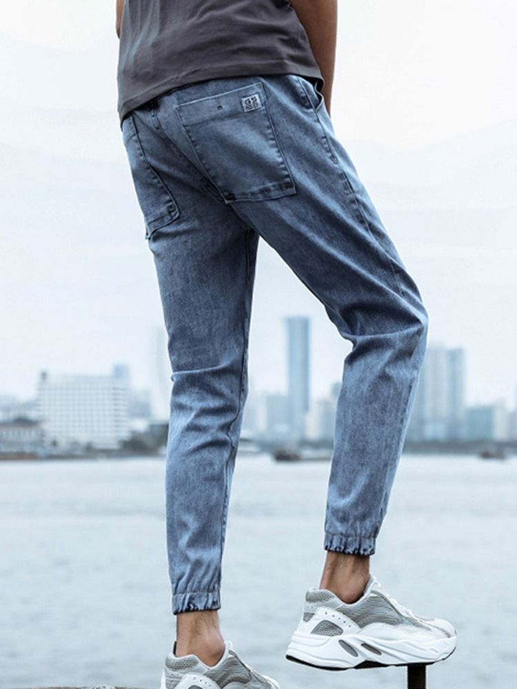 Pantalon Crayon Jeans Pour Hommes À Fermeture Éclair À Taille Moyenne