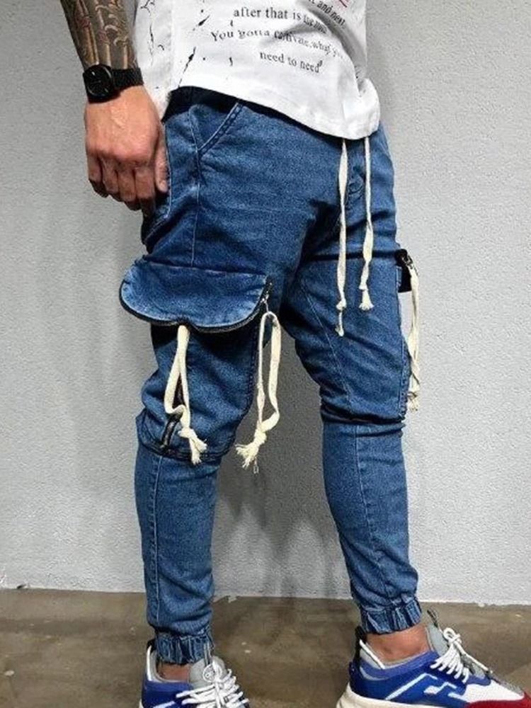 Pantalon Crayon Mince Avec Poche Zippée Jeans Coréens Pour Hommes