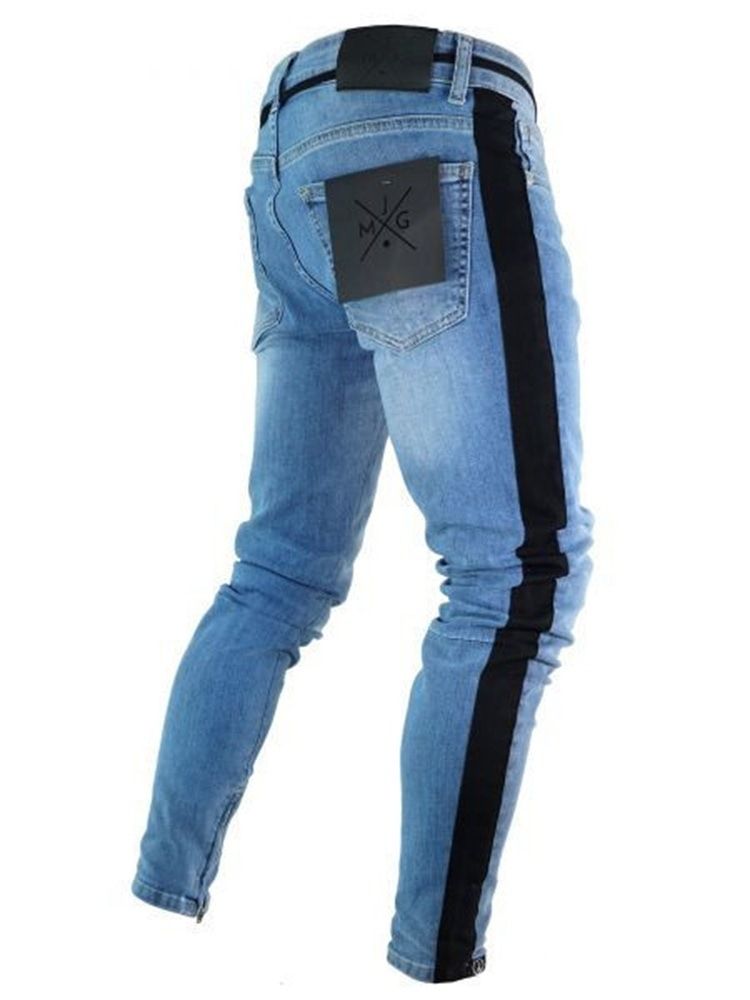 Pantalon Crayon Patchwork Bloc De Couleur Fermeture Éclair Taille Moyenne Jean Pour Hommes