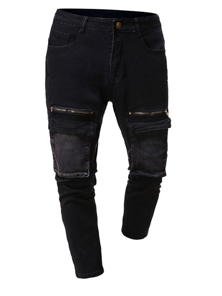 Pantalon Crayon Patchwork À Blocs De Couleurs Jeans Décontractés Taille Moyenne Pour Hommes