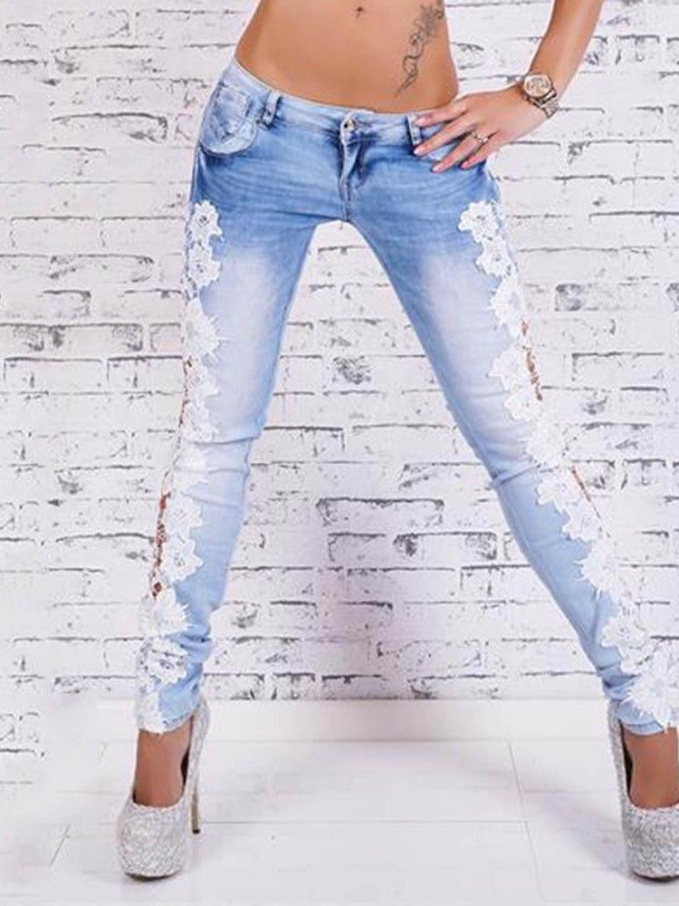 Pantalon Crayon Patchwork Jeans À Fermeture Éclair Pour Femmes