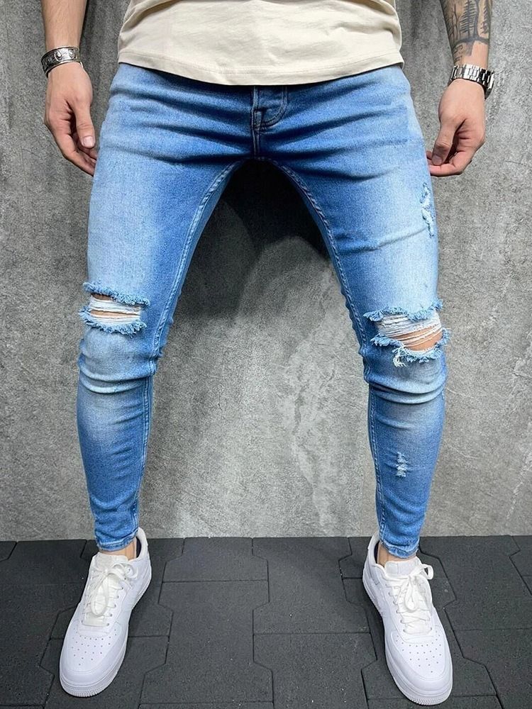 Pantalon Crayon Poche Casual Zipper Jeans Pour Hommes