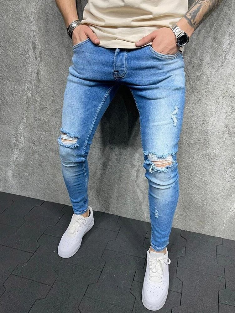 Pantalon Crayon Poche Casual Zipper Jeans Pour Hommes