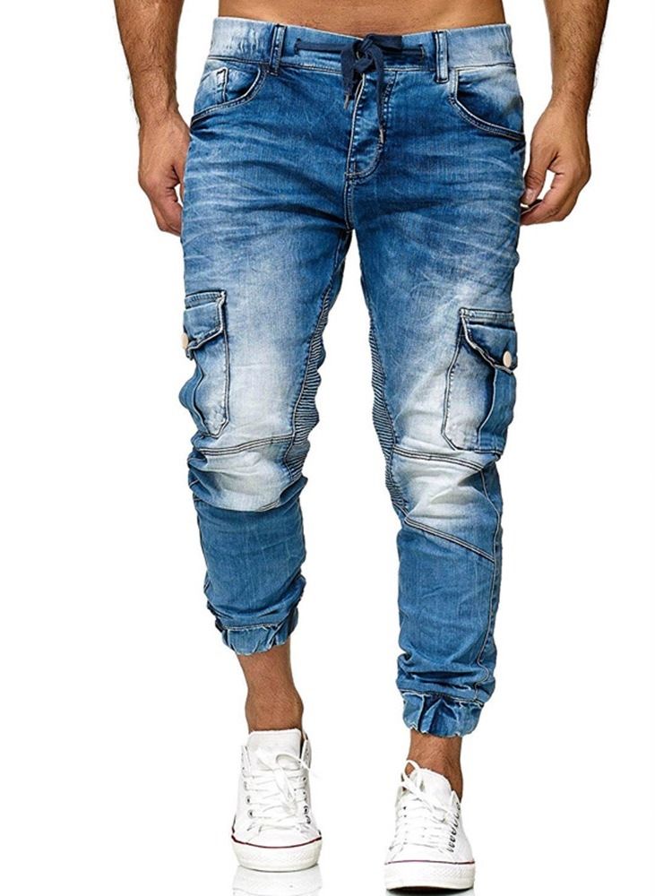 Pantalon Crayon Poche Fermeture Éclair Jeans Décontractés Pour Hommes