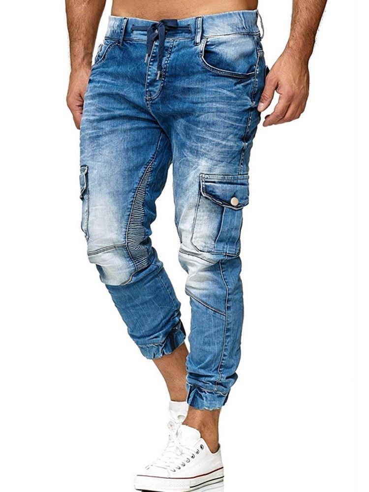 Pantalon Crayon Poche Fermeture Éclair Jeans Décontractés Pour Hommes