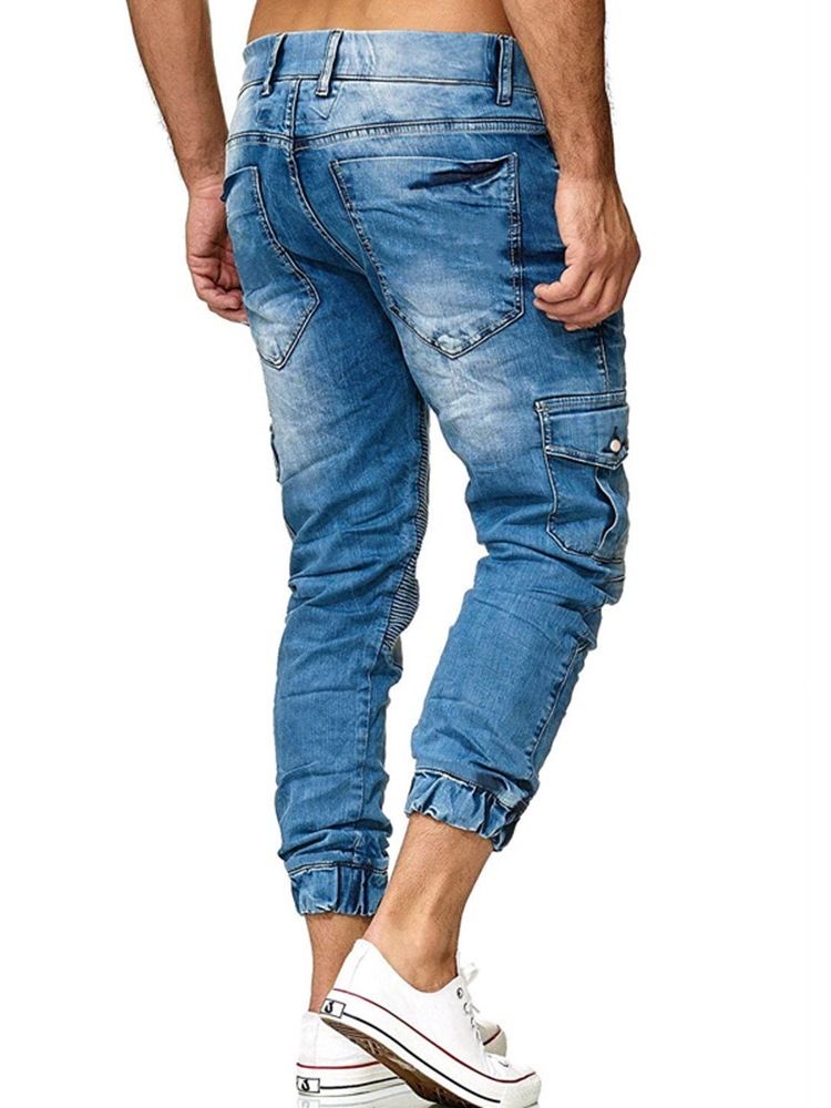 Pantalon Crayon Poche Fermeture Éclair Jeans Décontractés Pour Hommes