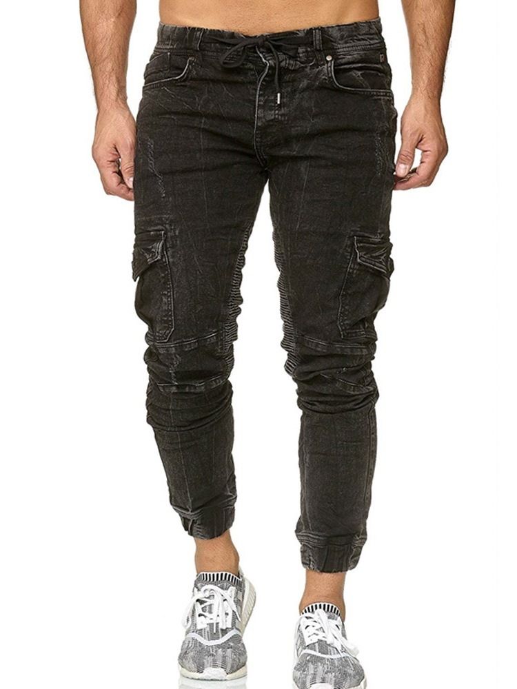 Pantalon Crayon Poche Fermeture Éclair Jeans Décontractés Pour Hommes