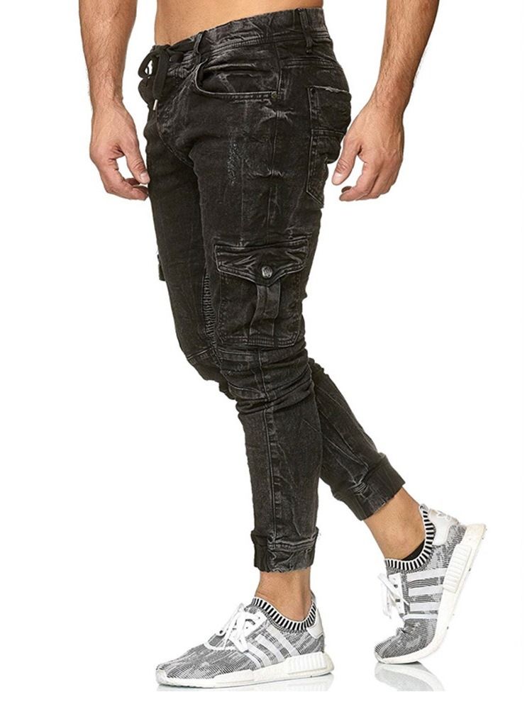 Pantalon Crayon Poche Fermeture Éclair Jeans Décontractés Pour Hommes