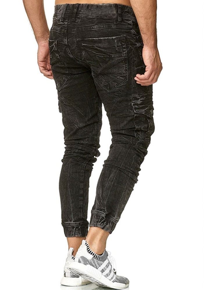 Pantalon Crayon Poche Fermeture Éclair Jeans Décontractés Pour Hommes