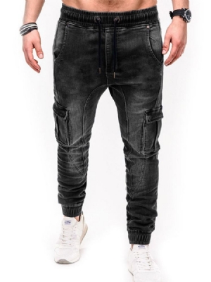 Pantalon Crayon À Poche Pour Hommes Jean Décontracté À Taille Moyenne