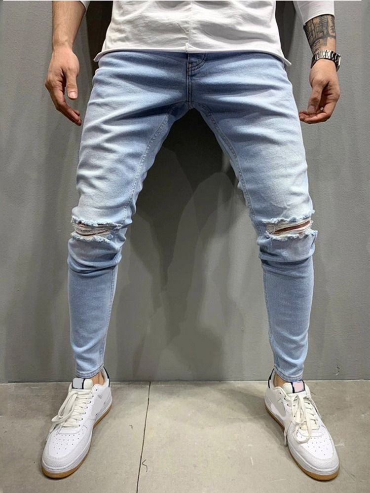 Pantalon Crayon À Poche Taille Moyenne Fermeture Éclair Jean Pour Hommes