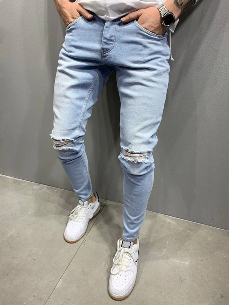 Pantalon Crayon À Poche Taille Moyenne Fermeture Éclair Jean Pour Hommes