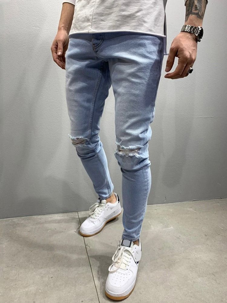 Pantalon Crayon À Poche Taille Moyenne Fermeture Éclair Jean Pour Hommes