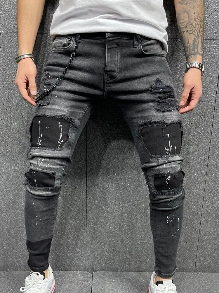 Pantalon Crayon À Poche Taille Moyenne Jean Décontracté Pour Hommes