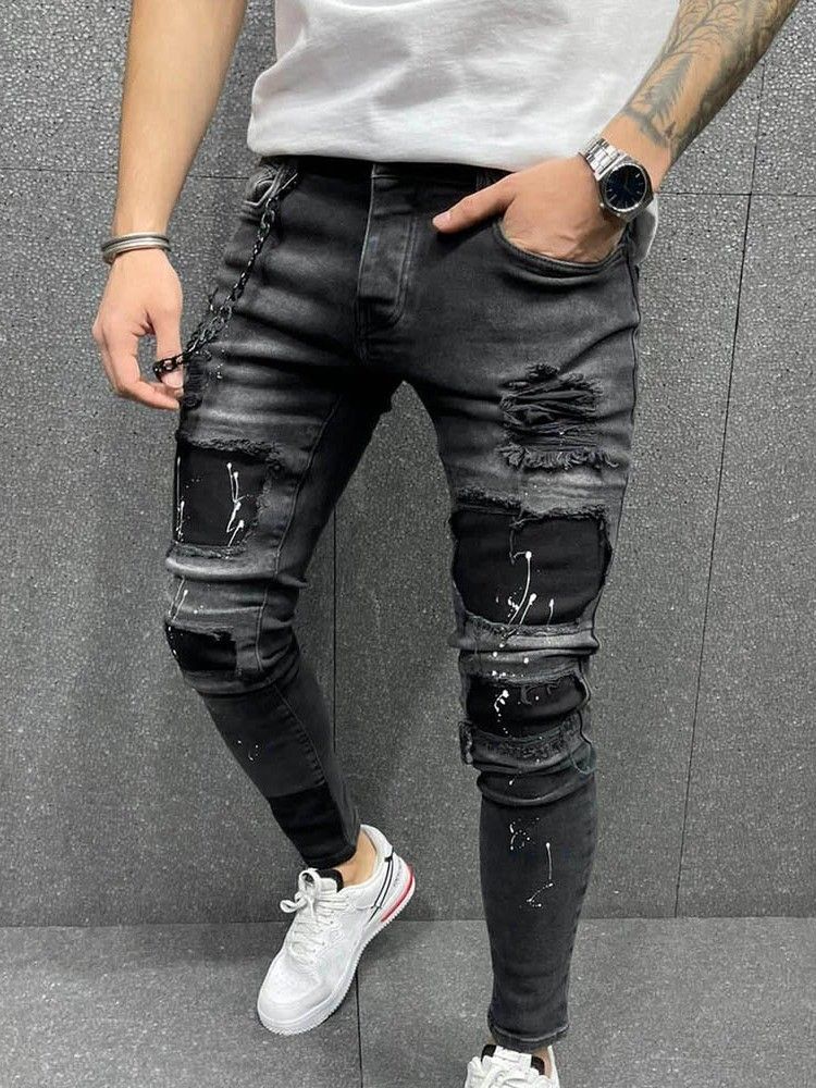 Pantalon Crayon À Poche Taille Moyenne Jean Décontracté Pour Hommes