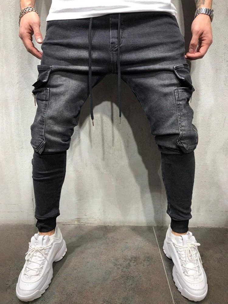 Pantalon Crayon À Poche Unie Jeans À Lacets Pour Hommes