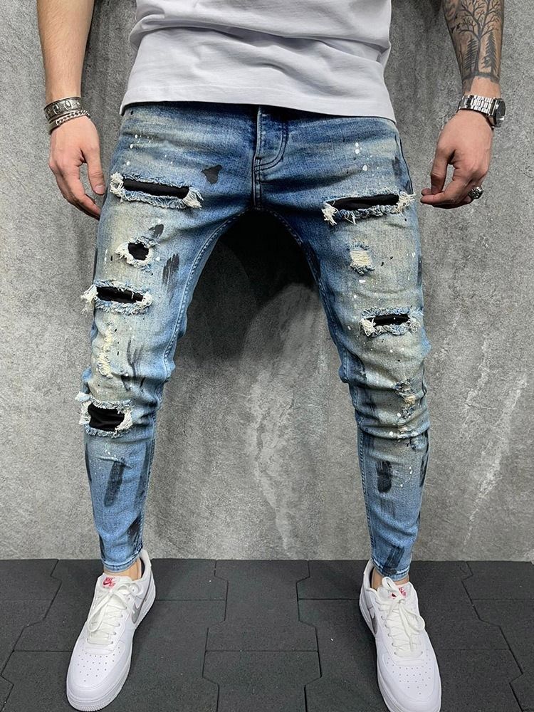 Pantalon Crayon À Poche Zipper Jeans Décontractés Pour Hommes