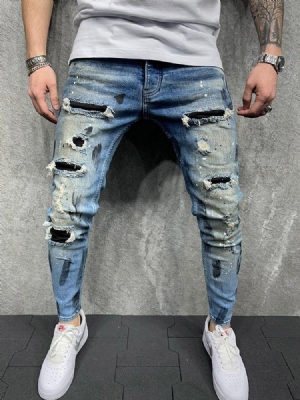 Pantalon Crayon À Poche Zipper Jeans Décontractés Pour Hommes