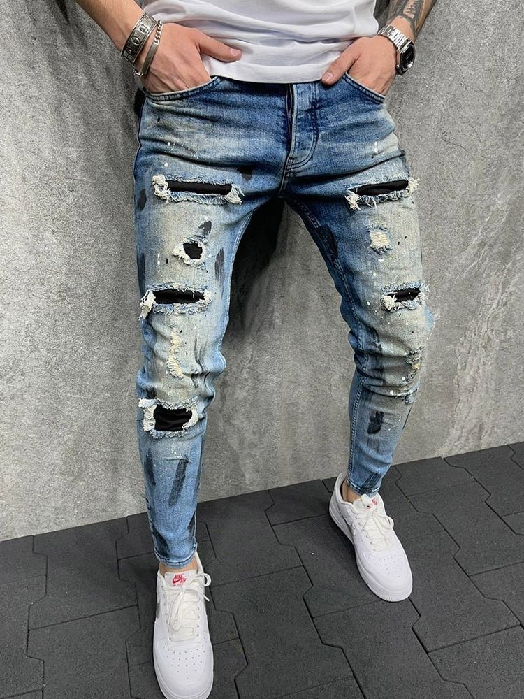 Pantalon Crayon À Poche Zipper Jeans Décontractés Pour Hommes