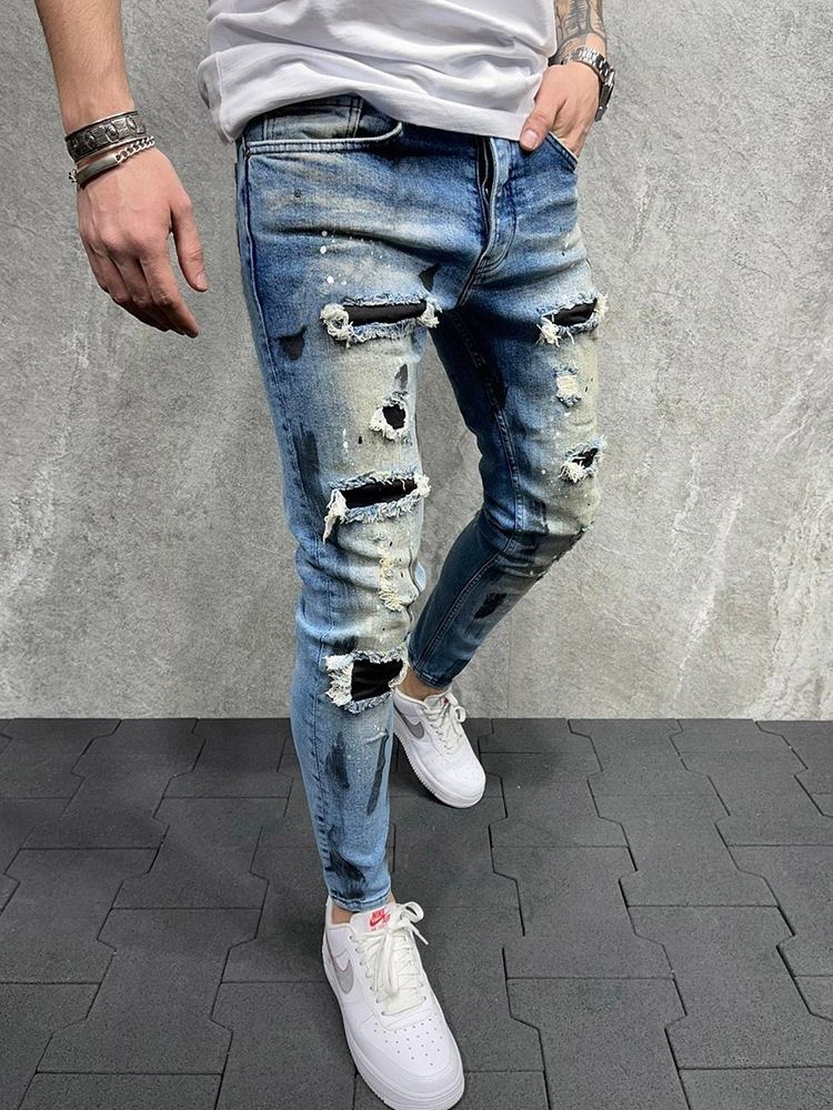 Pantalon Crayon À Poche Zipper Jeans Décontractés Pour Hommes