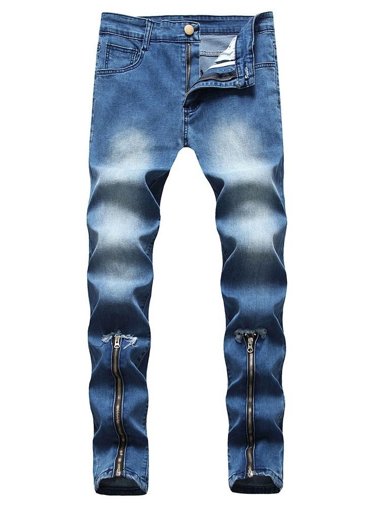 Pantalon Crayon Porté À Mi-taille Zipper Jeans Pour Hommes