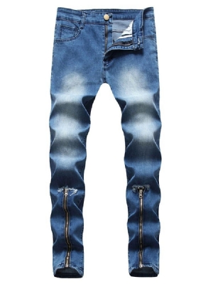 Pantalon Crayon Porté À Mi-taille Zipper Jeans Pour Hommes