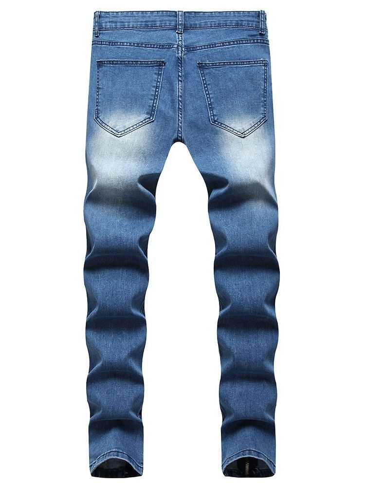 Pantalon Crayon Porté À Mi-taille Zipper Jeans Pour Hommes