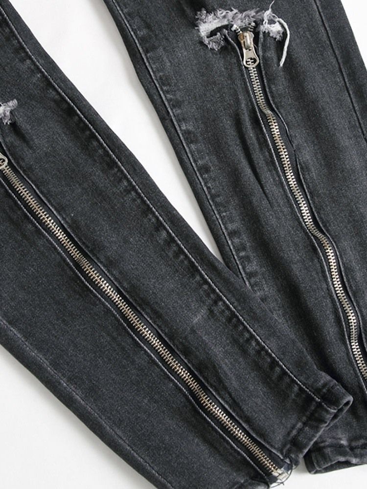 Pantalon Crayon Porté À Mi-taille Zipper Jeans Pour Hommes