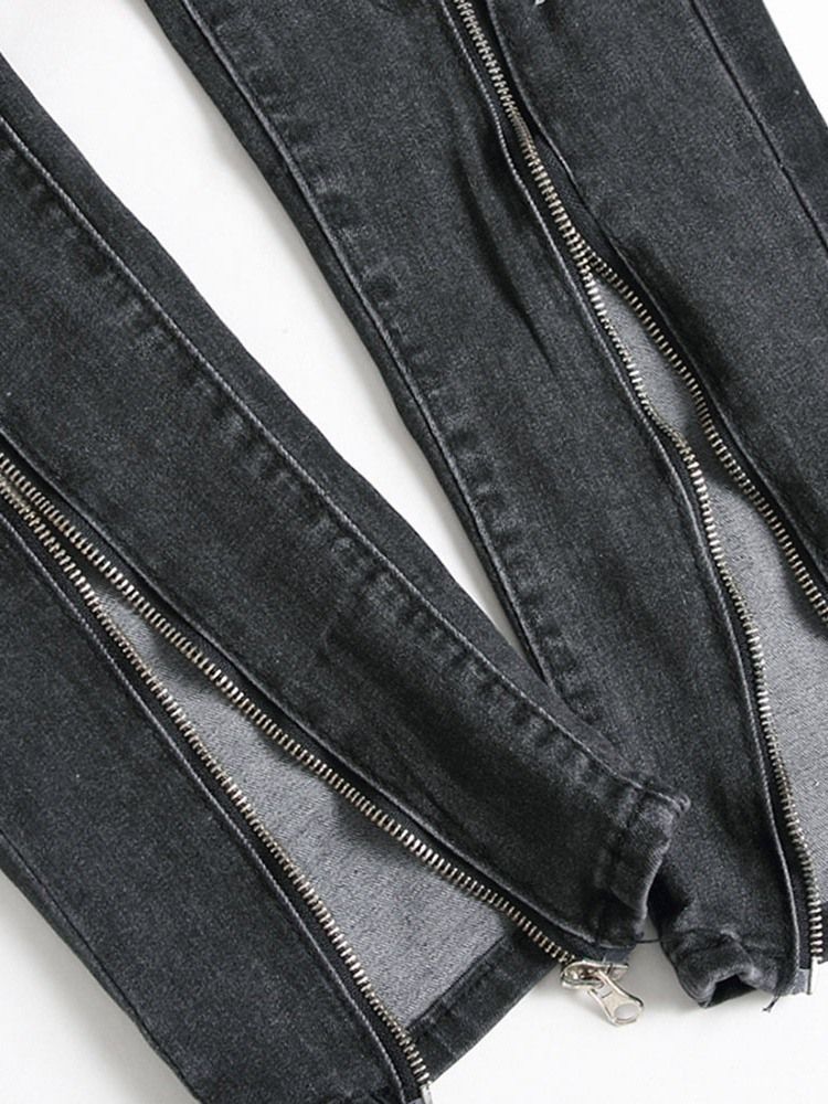 Pantalon Crayon Porté À Mi-taille Zipper Jeans Pour Hommes