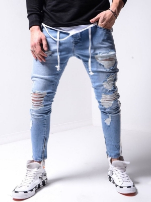 Pantalon Crayon Trou Pour Hommes Jeans De Sport À Fermeture Éclair