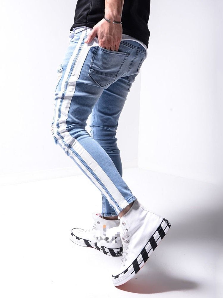 Pantalon Crayon Trou Pour Hommes Jeans De Sport À Fermeture Éclair