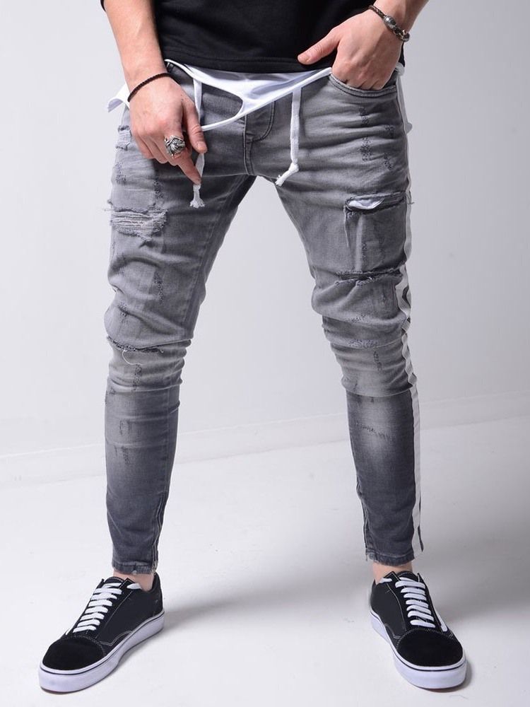 Pantalon Crayon Trou Pour Hommes Jeans De Sport À Fermeture Éclair