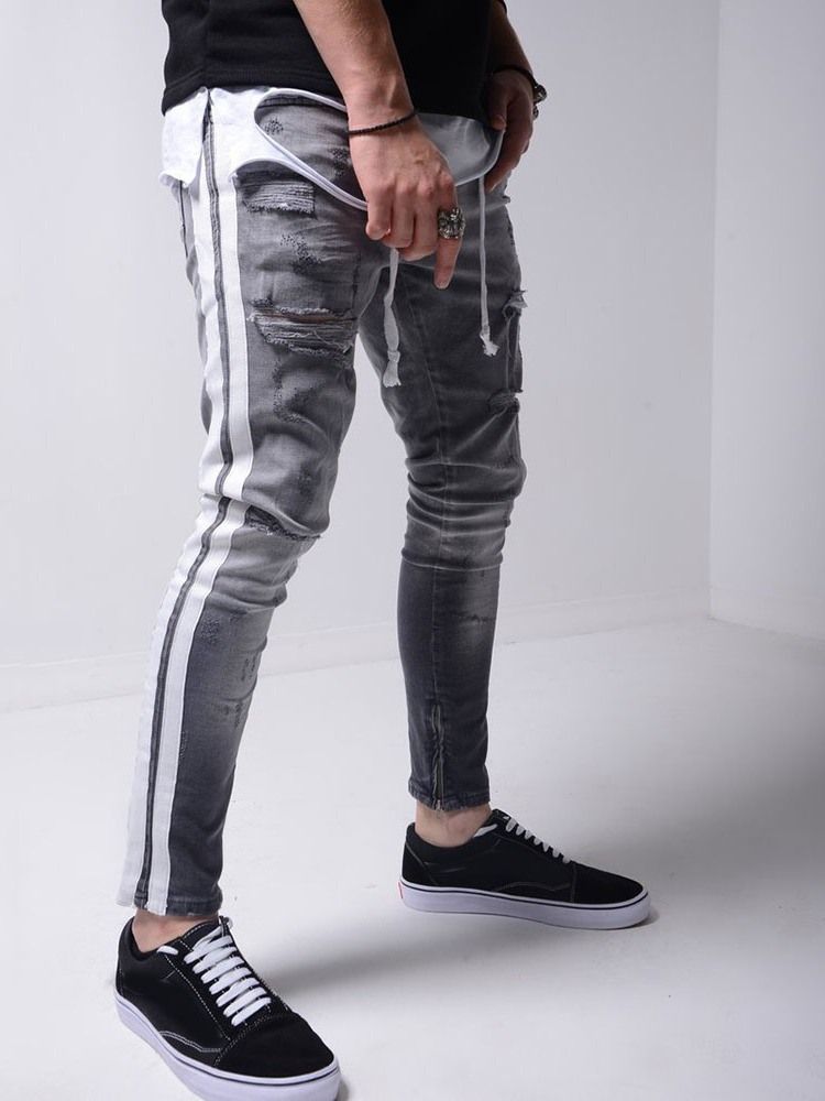 Pantalon Crayon Trou Pour Hommes Jeans De Sport À Fermeture Éclair