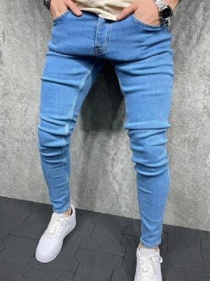 Pantalon Crayon Uni À Boutons Jeans Décontractés À Fermeture Éclair Pour Hommes