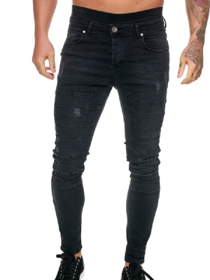 Pantalon Crayon Uni À Boutons Jeans Décontractés Pour Hommes