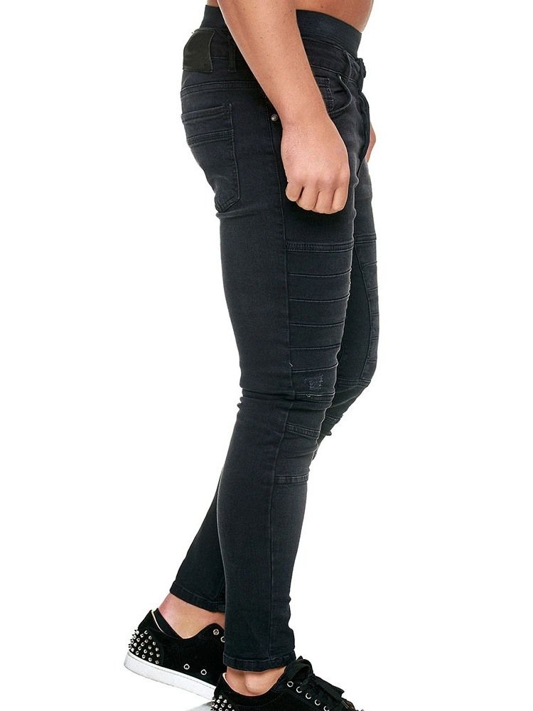 Pantalon Crayon Uni À Boutons Jeans Décontractés Pour Hommes